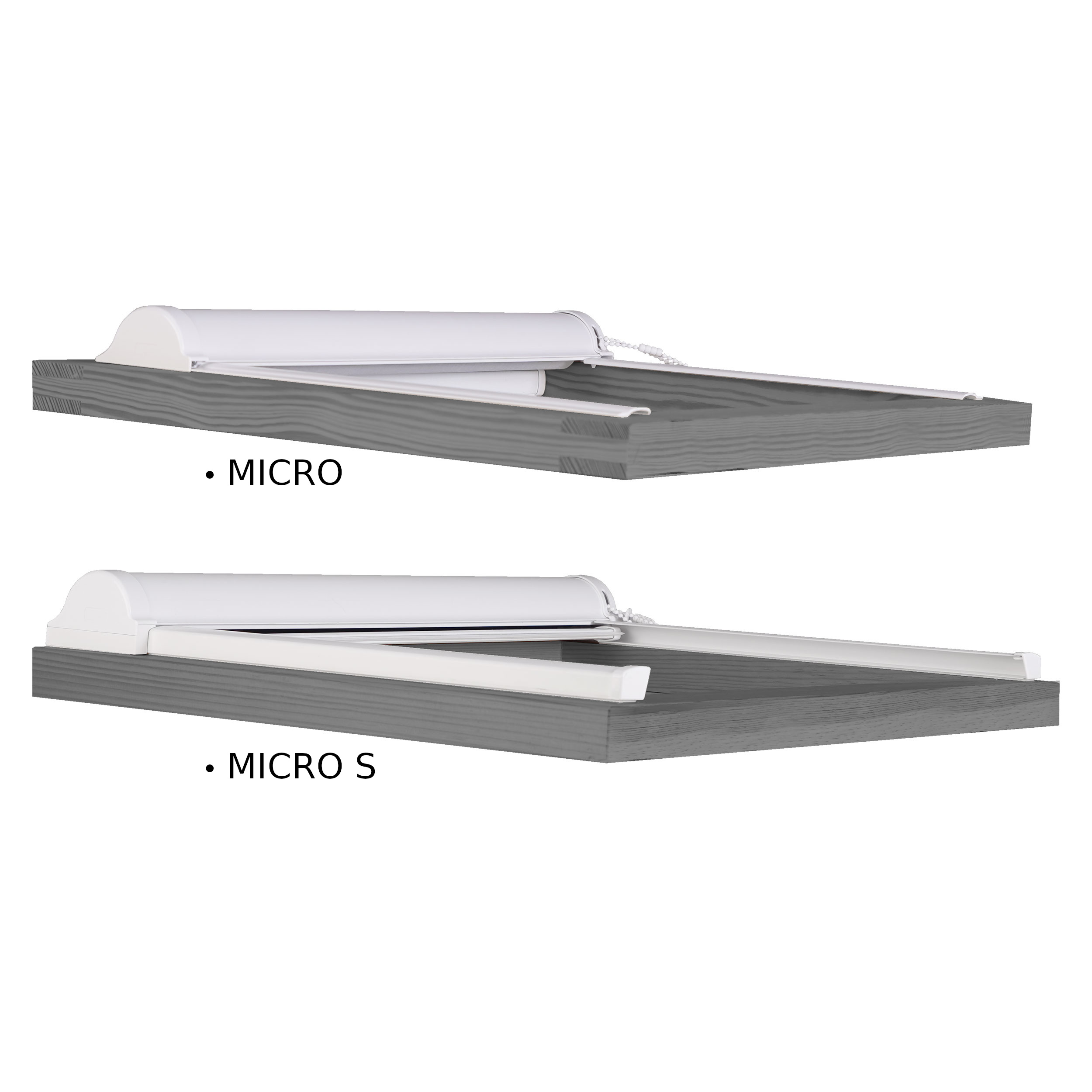 Differences MICRO MICRO S Roller Blinds MICRO in a cassette - mounted on the glazing beads